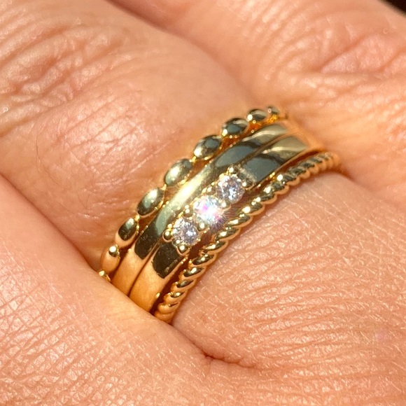 Sterling Forever CZ Rope Band Stacking Ring Set - Picture 2 of 8